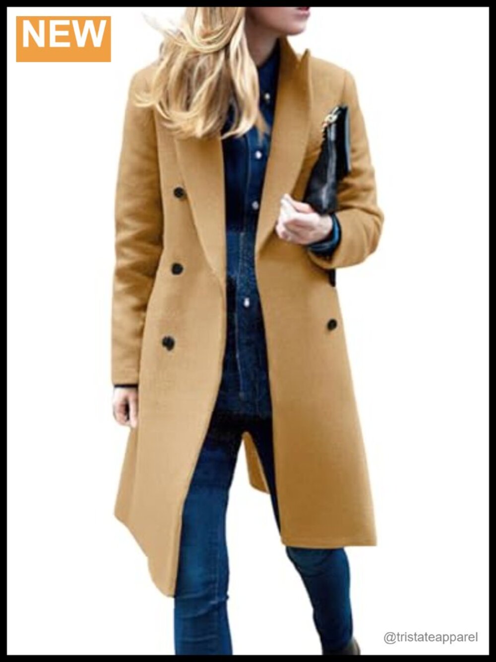 Double Breasted Wool Pea Coat Notch Lapel Mid-Long Winter Coat